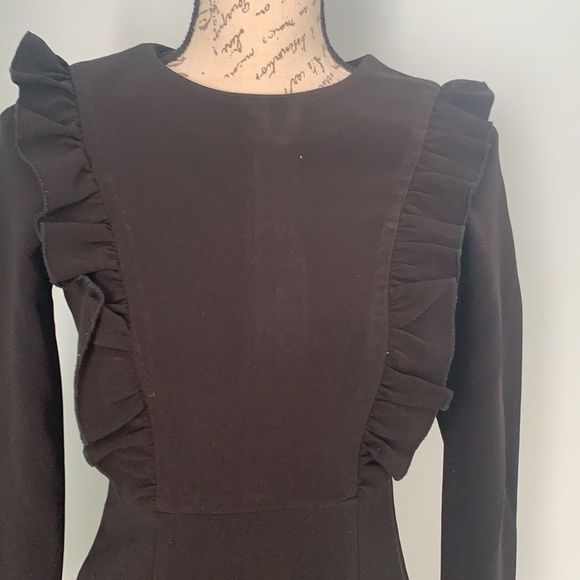 H &M | black dress with dramatic frill | size 4 - Picture 3 of 4